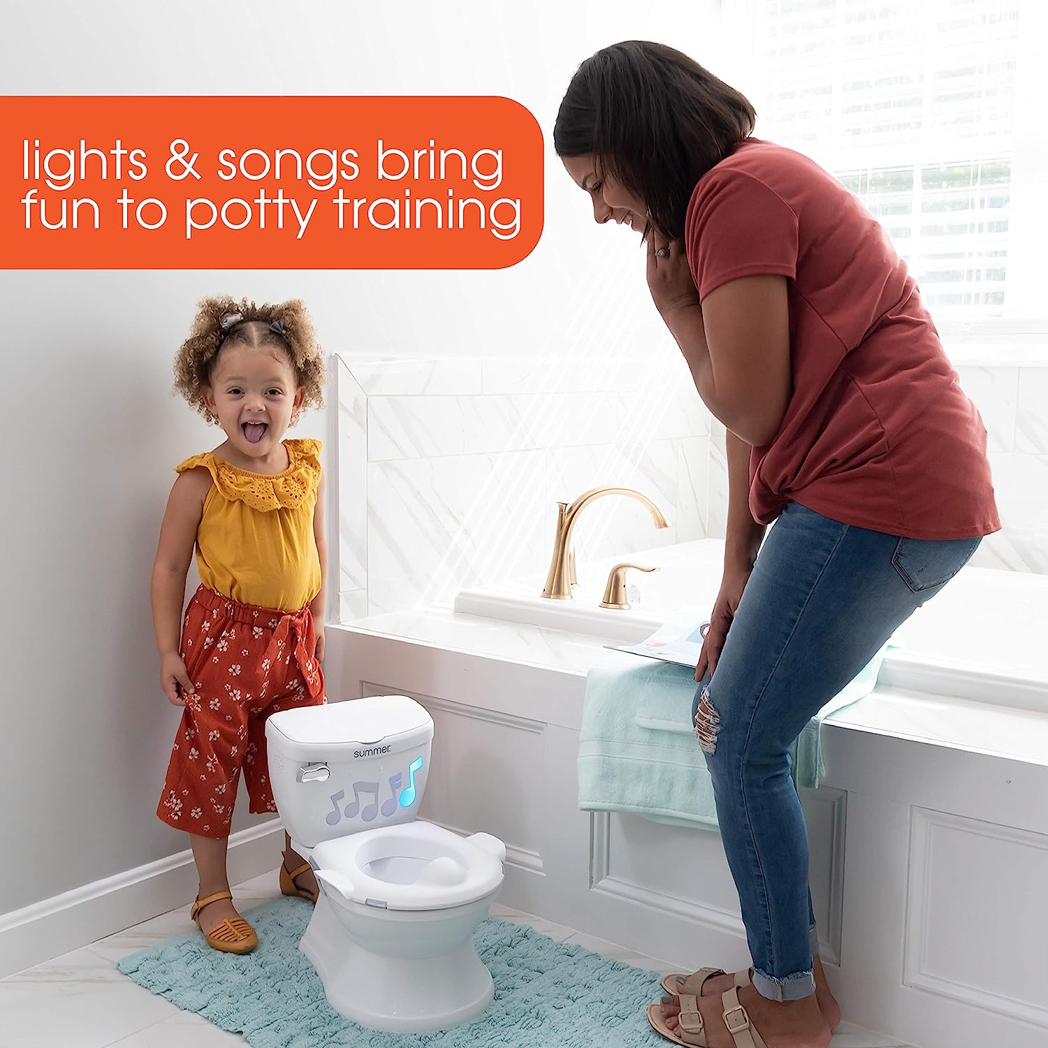 Summer My Size Potty Lights and Songs Transitions, White – Realistic Potty Training Toilet with Interactive Handle that Plays Music for Kids, Removable Potty Topper/Pot, Wipe Compartment, Splash Guard - Image 2